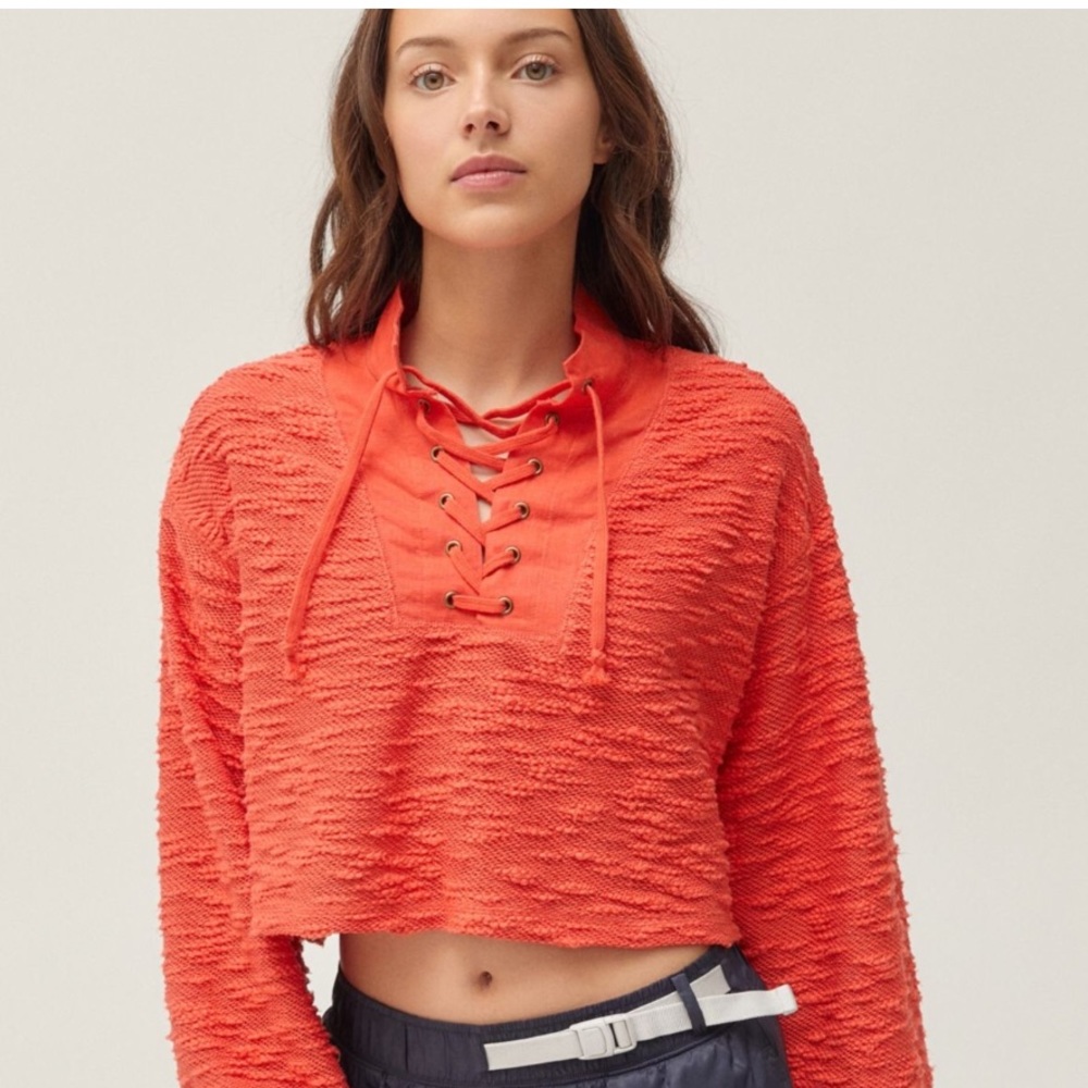 Urban Outfitters Orange Lace-Up Cropped Sweater